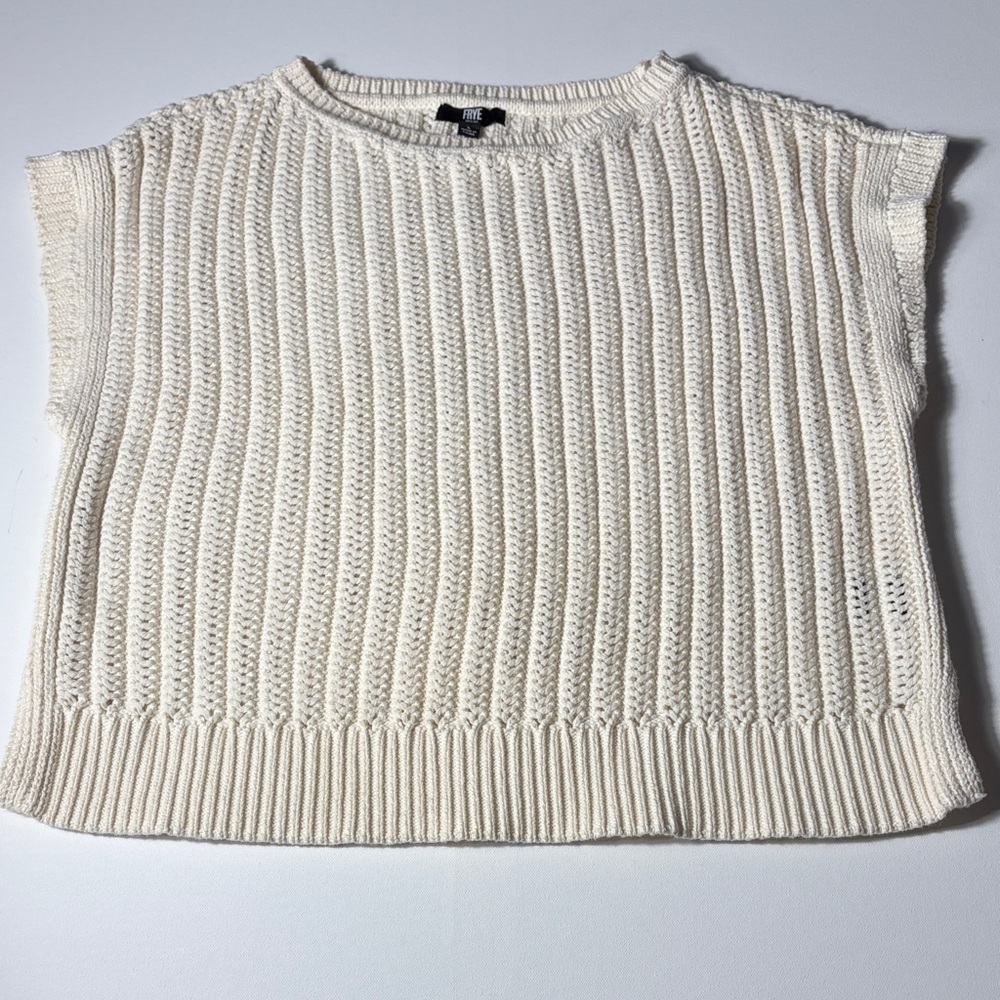 Frye Cream Ribbed Knit Sweater Vest Sleeveless Chunky Cotton Blend Size L